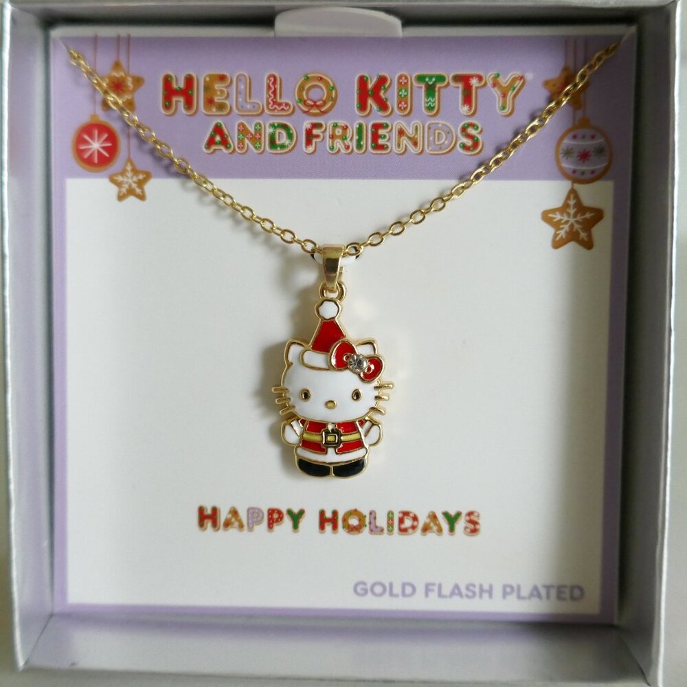 NWT Hello Kitty Santa Claus 18K Gold Flash Plated Christmas Pendant Necklace